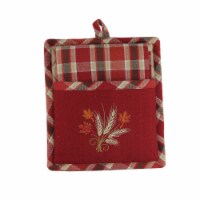 Dii 27.5 Red and Brown Embroidered Wheat with Autumn Leaves Kitchen Gift Set