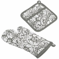 Design Imports CAMZ32680 Gray Damask Oven Mitt & Potholder Set