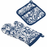 Design Imports CAMZ33936 Nautical Blue Damask Oven Mitt & Potholder Set