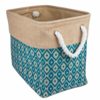 Design Imports CAMZ36057 14 x 8 x 9 in. Burlap Rectangle Storage Bin, Ikat Teal - Small