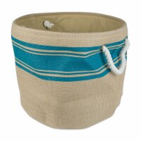 Design Imports CAMZ36607 12 x 15 x 15 in. Burlap Border Round Storage Bin, Teal - Medium