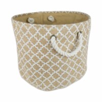 Design Imports CAMZ36728 12 x 15 x 15 in. Burlap Lattice Round Storage Bin, White - Medium