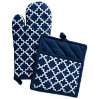Design Imports CAMZ38484 Lattice Oven Mitt & Potholder Set - Nautical Blue