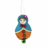 Midwest 4 Red and Green Plush Felt Doll with Jingle Bell Christmas Ornament