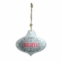 Midwest 14  Silver and Red 'Believe' Onion Wall Hanging Christmas Ornament