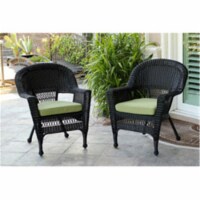 W00207-C-2-FS029-CS Black Wicker Chair with Green Cushion - Set of 2