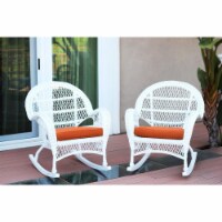 W00209-R-2-FS016-CS White Wicker Rocker Chair with Orange Cushion - Set of 2