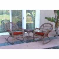 W00210-2-RCES018 3 Piece Santa Maria Honey Rocker Wicker Chair Set, Brick Red Cushion Perspective: Main