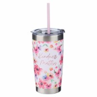 Christian Art Gifts 249952 Kindness Matters Travel Mug with Straw, Pink Floral
