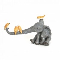 Hi-Line Gift SC001-E Sitting Elephant Playing, Birds Figurine - 5.6 x 2.6 x 3 in.
