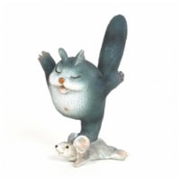 Hi-Line Gift SC011-C Gymnastic Cat Figurine On Little Mouse, Green
