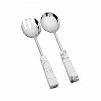 Classic Touch SS1027 Shiny Gold Salad Servers with Neat Black Handles, Set of 2