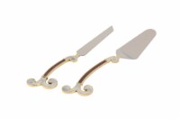 MES502-BR-WH Cake Server and Knife Set Enamel Finish Brown-White