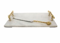 Marble Challah Tray with Bamboo Handles