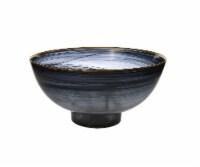 Black Alabaster Bowl With Base And Gold Scalloped - 10.5 D