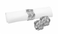 Set Of 6 Silver Napkin Rings Woven Design