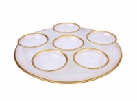 Alabaster White Seder Plate With Gold Rim - 12.75 D X 4.25 H