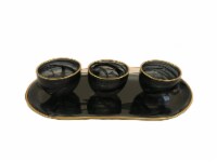 Set of 3 Bowls with Tray-Black Alabaster with Gold Trim-Tray
