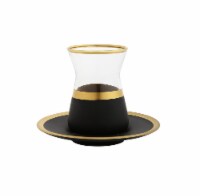 Set of 6 Tea Cups and Saucers with Black and Gold Design
