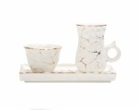 White Porcelain Tea Set Textured with Gold Speckles
