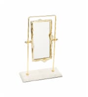 Rectangular Table Mirror Gold Leaf Border White Marble Base