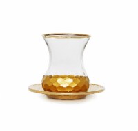 Set of 6 Tea Glasses and Saucers with Gold Hammered design