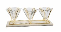 3 Sectional Glass Relish Dish on Marble Base with Gold Brass