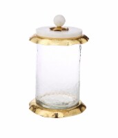 Small Glass Canister With Marble And Gold Lid - 5â€D x 6.5â€H