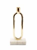 Gold Loop Taper Candle Holder on Marble Base - 11.75 H