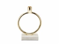 Gold Circular Taper Candle Holder on Marble Base - 9.75 H