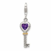 14K Gold Sterling Silver Amethyst Antiqued Key with Lobster Clasp Charm