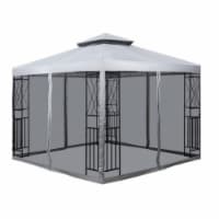 SUGIFT 10' x 10' Patio Gazebo with Mosquito Net and Corner Shelves, Light Gray