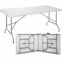 SUGIFT 6FT Outdoor Dining Table Plastic Party Table Folding Table with Carrying Handle, White
