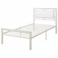 Metal Frame Full Bed With Leather Upholstered Headboard White- Saltoro Sherpi