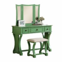 Poundex Wood Vanity Set with Stool and Mirror in Apple Green