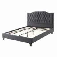 Magnificent Wooden Full Bed With Polyfiber Tufted Head Board, Blue Gray- Saltoro Sherpi