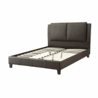 Elegant Wooden Full Bed With PU Head Board, Brown- Saltoro Sherpi