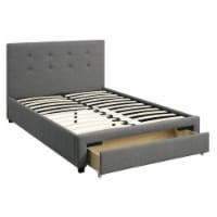 Upholstered Wooden Full Bed With Button Tufted Headboard & Lower Storage Drawer Gray- Saltoro