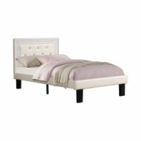 Silky & Sheeny Wooden Full Bed With Light Bone PU Tufted Head Board, White Finish- Saltoro