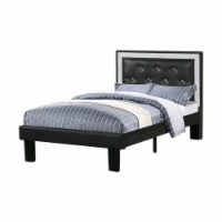 Silky And Sheeny Wooden Full Bed With Ash Black PU Tufted Head Board, Black Finish- Saltoro