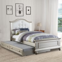 Cherub Twin Size Bed With Trundle In Silver And White- Saltoro Sherpi