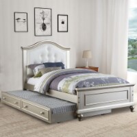 Cherub Twin Size Bed With Trundle In Silver And White- Saltoro Sherpi