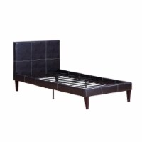 Poundex Furniture Twin Faux Leather Bed Frame with 12 Slats in Espresso