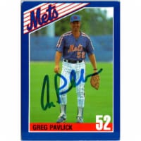 Autograph Warehouse 702904 Greg Pavlick Signed New York Mets 1990 Kahns No.52 Baseball Card