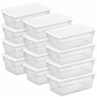 Sterilite 6 Qt Clear Plastic Storage Container Bin Snap Close White Lid, 12 Pack