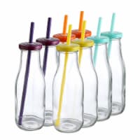 WHOLE HOUSEWARES | 14 Oz Glass Milk Bottle Set of 8+Lids/Straws