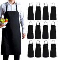 WHOLE HOUSEWARES Black Kitchen Bib Aprons, 12 Pack Professional Aprons