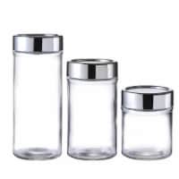 Mini Glass Storage Jars with Airtight Silver Plastic Lids Set of 3