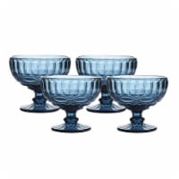WHOLE HOUSEWARES Green Glass Ice Cream Bowls - Vintage Pressed Pattern, Set of 4