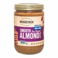 Woodstock Unsalted Non-GMO Smooth Dry Roasted Almond Butter - Case of 12 - 16 oz.